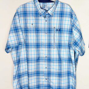 Under Armour Heatgear Drift Tide 2.0 Blue Plaid Vented Fishing shirt 2XL (2000)